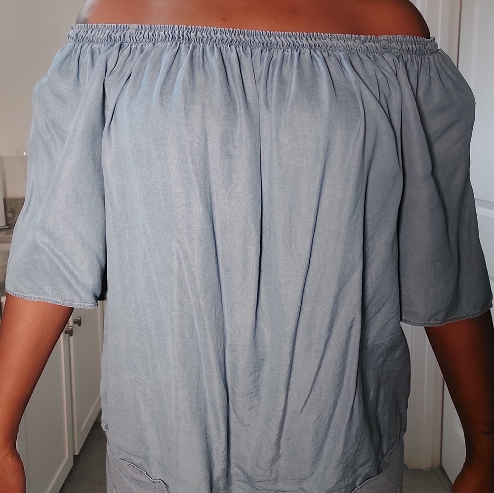 Women's Off-Shoulder Denim Blue Top
